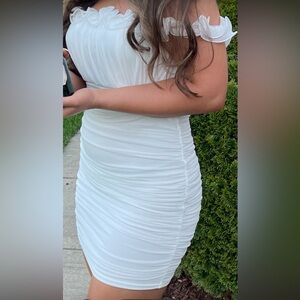 Selfie Leslie White Ruched One Shoulder Dress